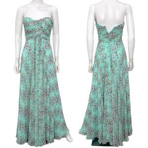 Allure Bridals Strapless Pleated Sweetheart Flowy Floral Print Bridesmaids Dress